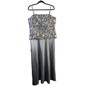 Maxi Dress Silver Satin with Black Accents Ladies Silver Satin Gown 14